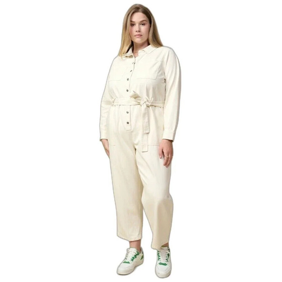 Skies Are Blue Cotton Twill Utility Jumpsuit Ivory Women’s 2X Plus Pantsuit - Picture 1 of 16